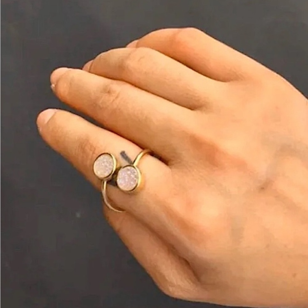24K Gold Double Round Iridescent Drusy Ring